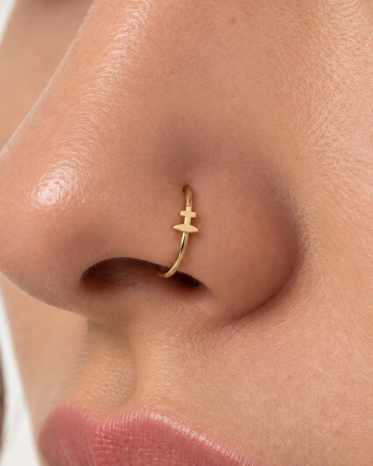 Graveyard Cross 14ct Solid Gold Nostril Ring