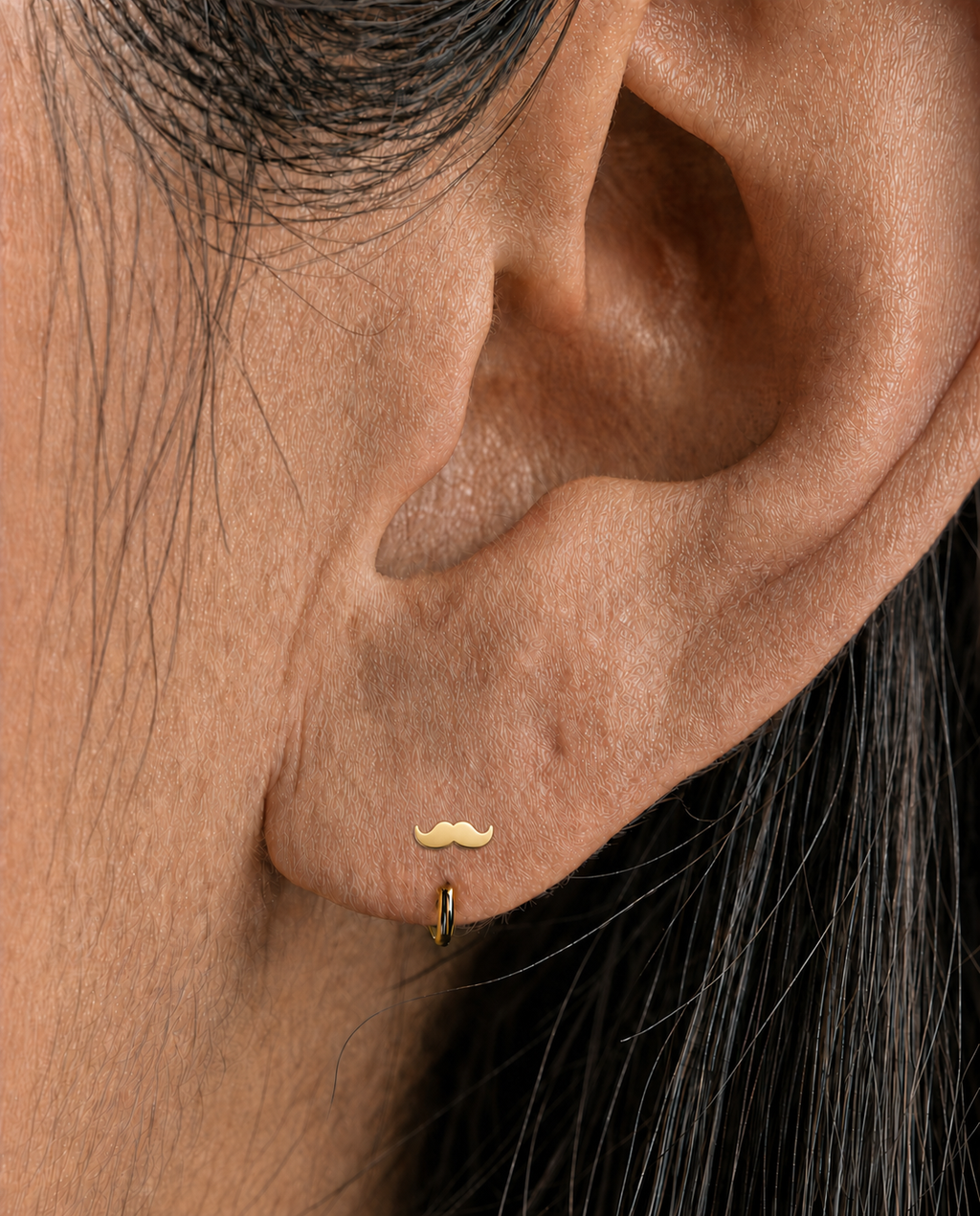 stepoy Moustache 14k solid gold nose and ear piercing hoop , 3 colours , 6-10mm include half size 
