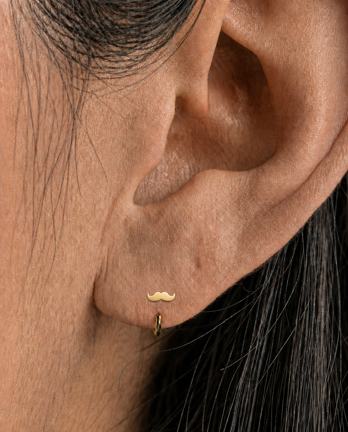 stepoy Moustache 14k solid gold nose and ear piercing hoop , 3 colours , 6-10mm include half size 