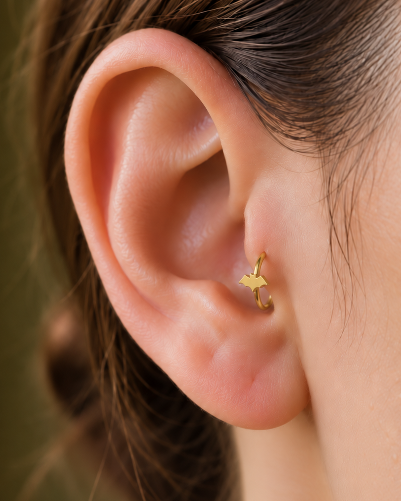Bat 14ct Solid Gold Tragus Ring