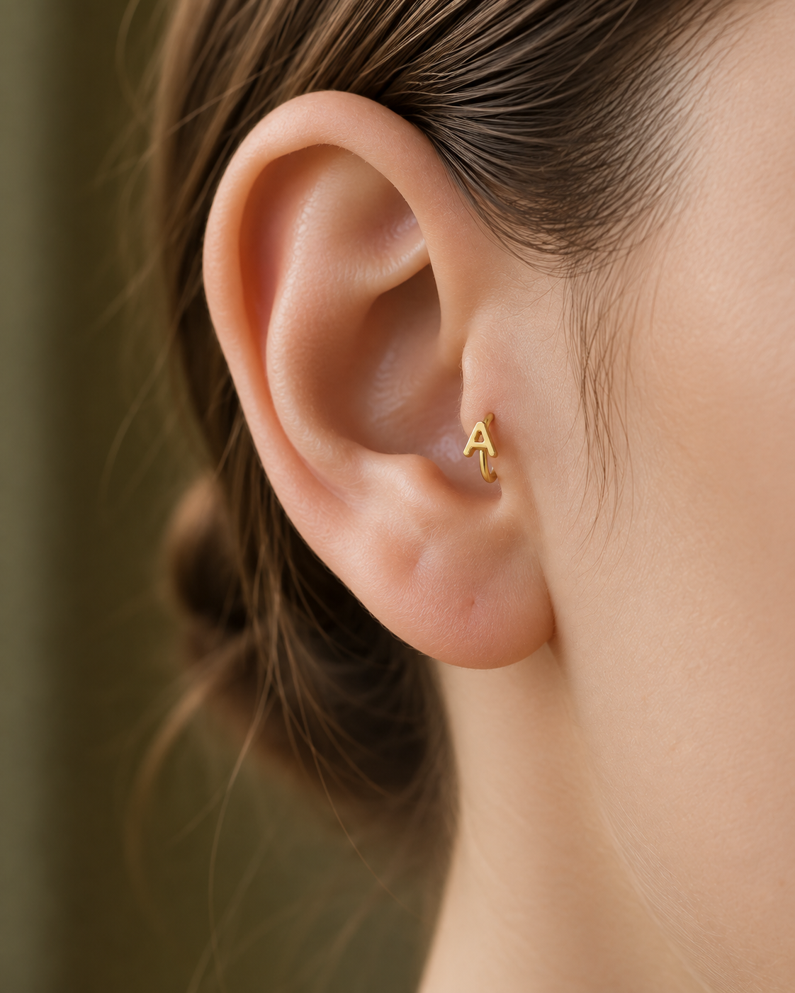 Personalised Single Letter 14ct Solid Gold Tragus Ring