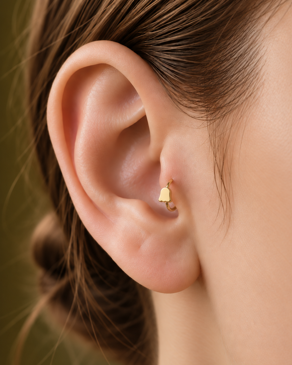 Cute Ghost 14ct Solid Gold Tragus Ring