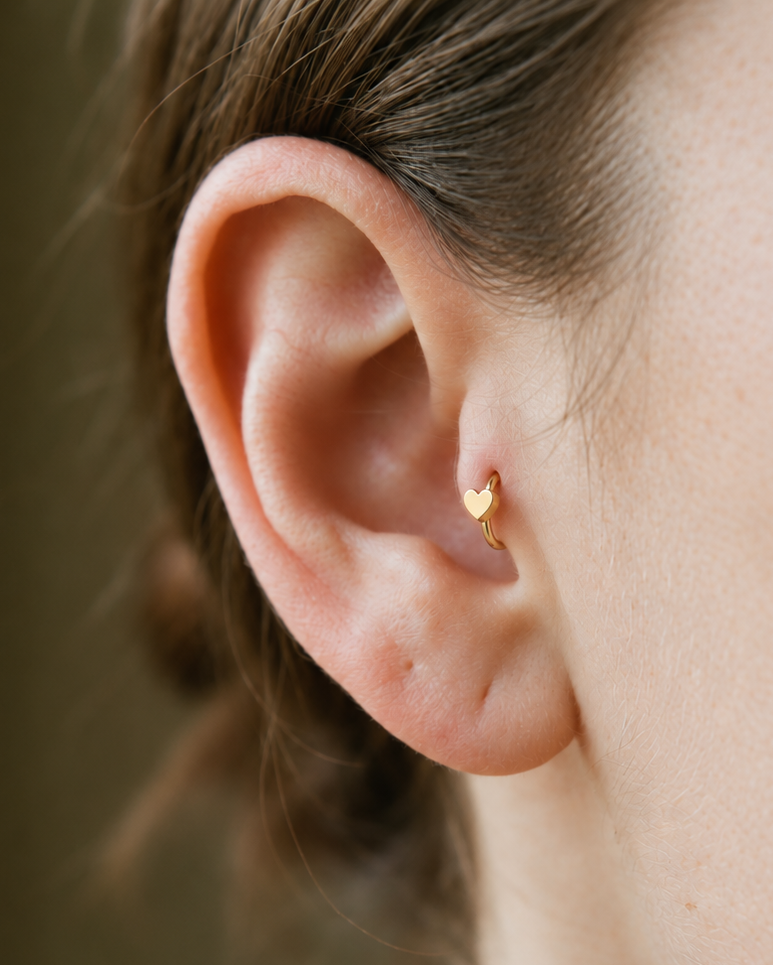 Heart 14ct Solid Gold Tragus Ring