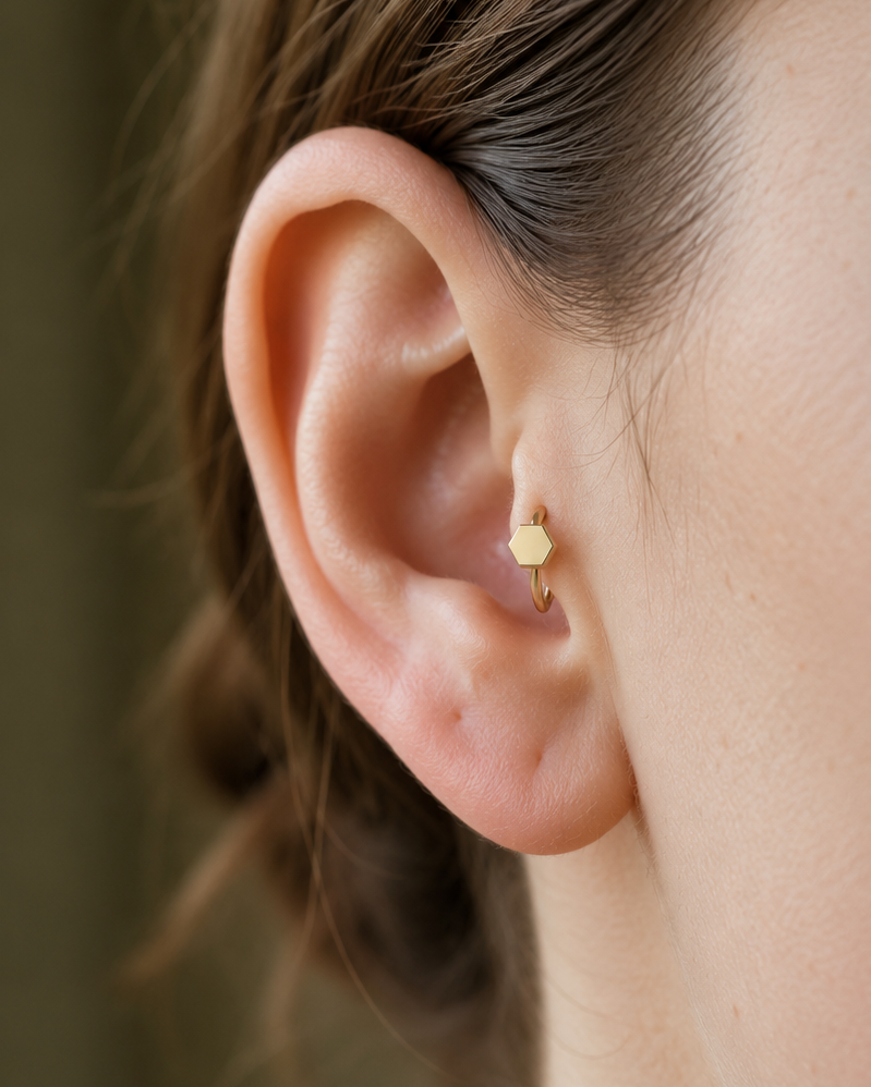 Hexagon 14ct Solid Gold Tragus Ring