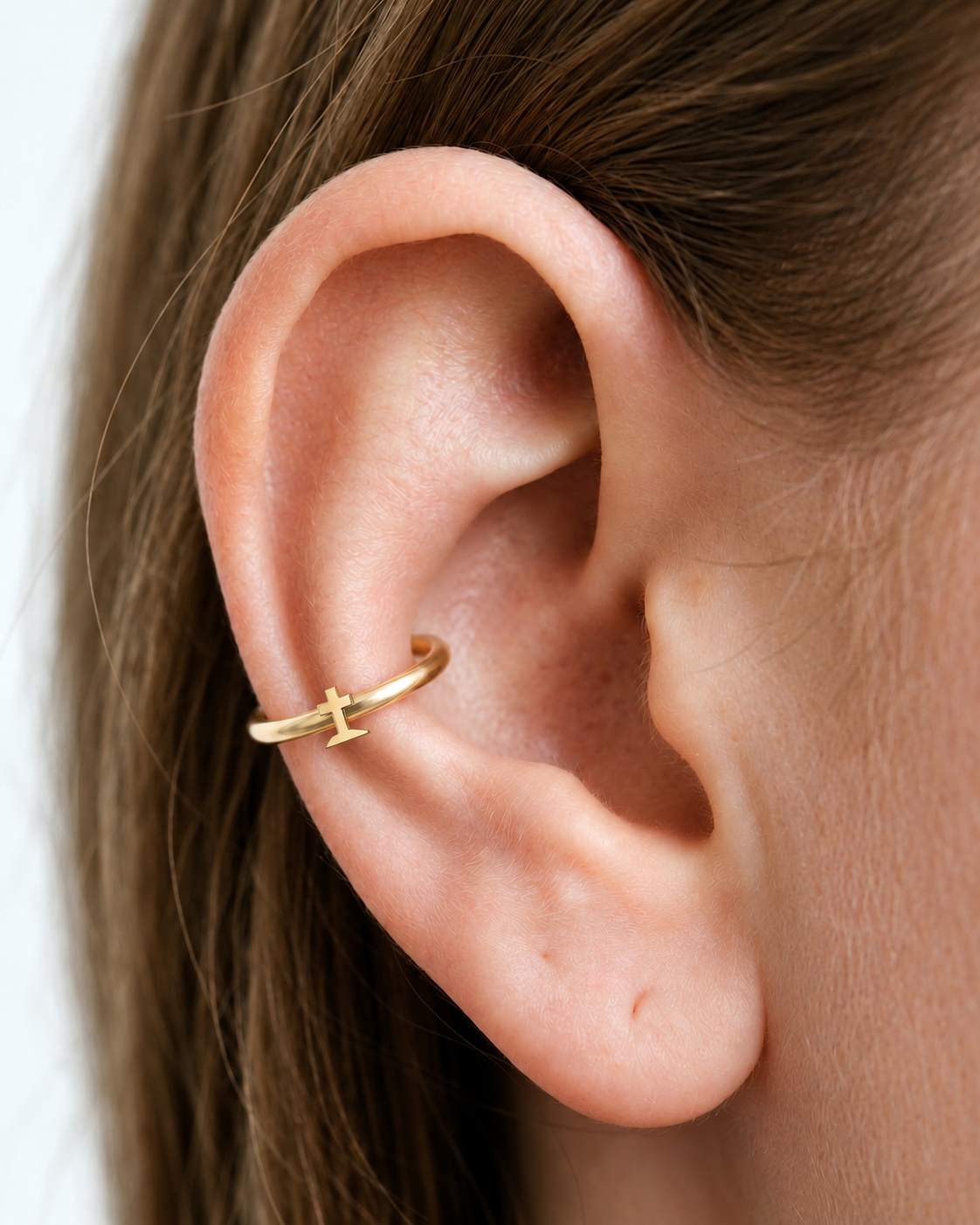 Graveyard Cross 14ct Solid Gold Conch Ring