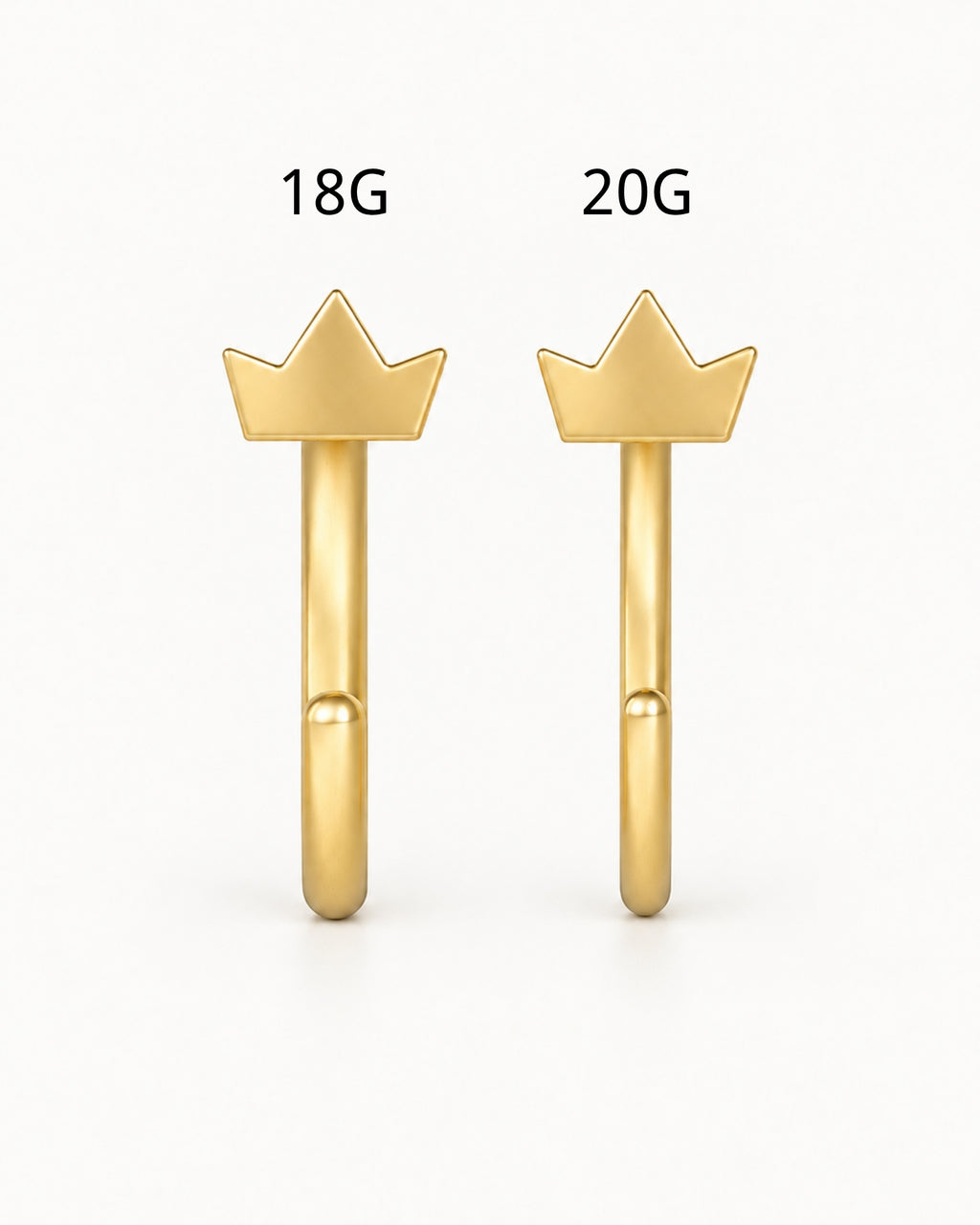 stepoy 14ct solid gold  crown huggie hoops for ear and nose , 3 gold colours , 6mm,7mm,8mm,9mm,10mm,11mm,12mm inner sizes , cute heart design piercing jewerly 