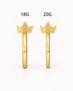 stepoy 14ct solid gold  crown huggie hoops for ear and nose , 3 gold colours , 6mm,7mm,8mm,9mm,10mm,11mm,12mm inner sizes , cute heart design piercing jewerly 