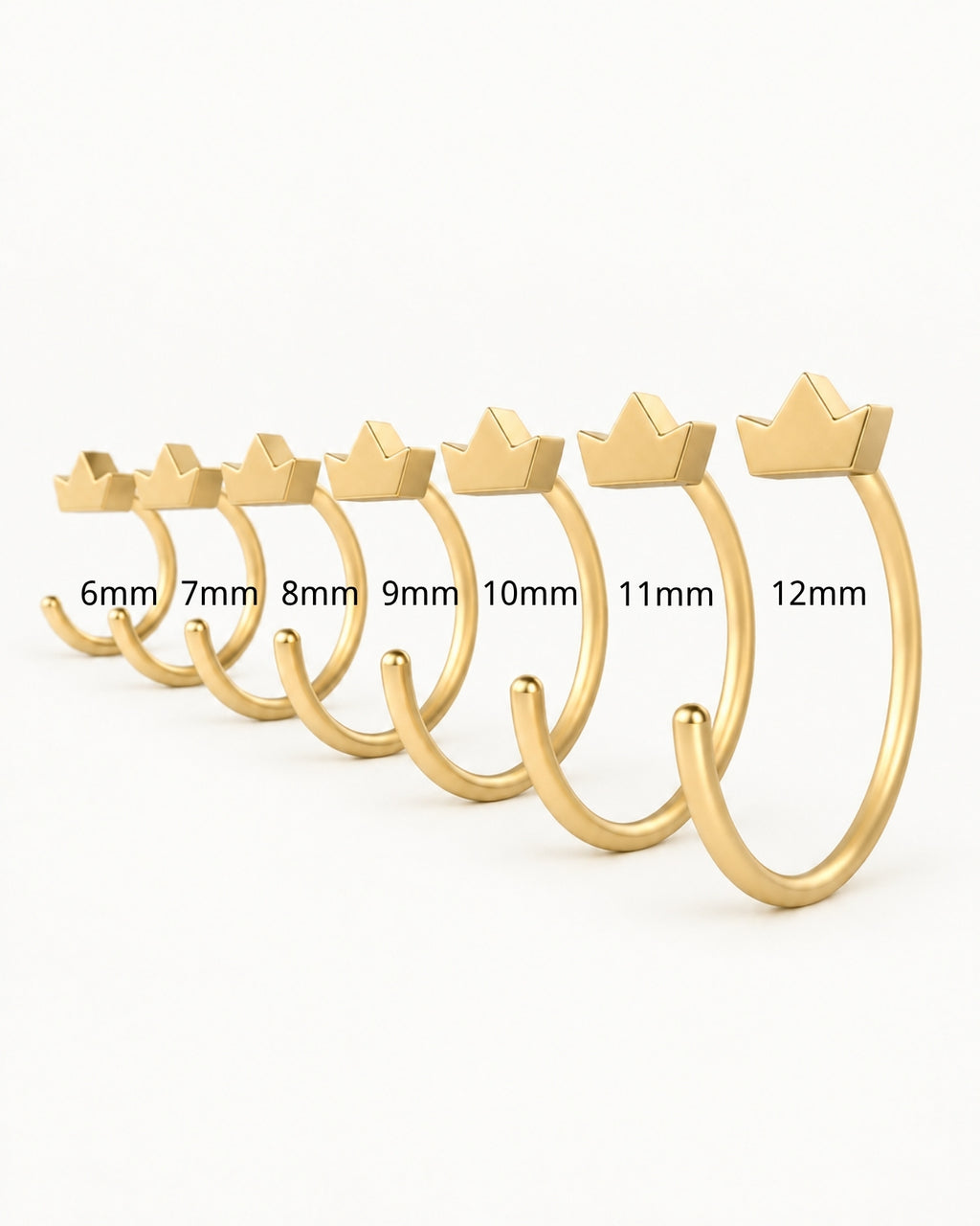 stepoy 14ct solid gold  crown huggie hoops for ear and nose , 3 gold colours , 6mm,7mm,8mm,9mm,10mm,11mm,12mm inner sizes , cute heart design piercing jewerly 