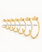 stepoy 14ct solid gold  crown huggie hoops for ear and nose , 3 gold colours , 6mm,7mm,8mm,9mm,10mm,11mm,12mm inner sizes , cute heart design piercing jewerly 