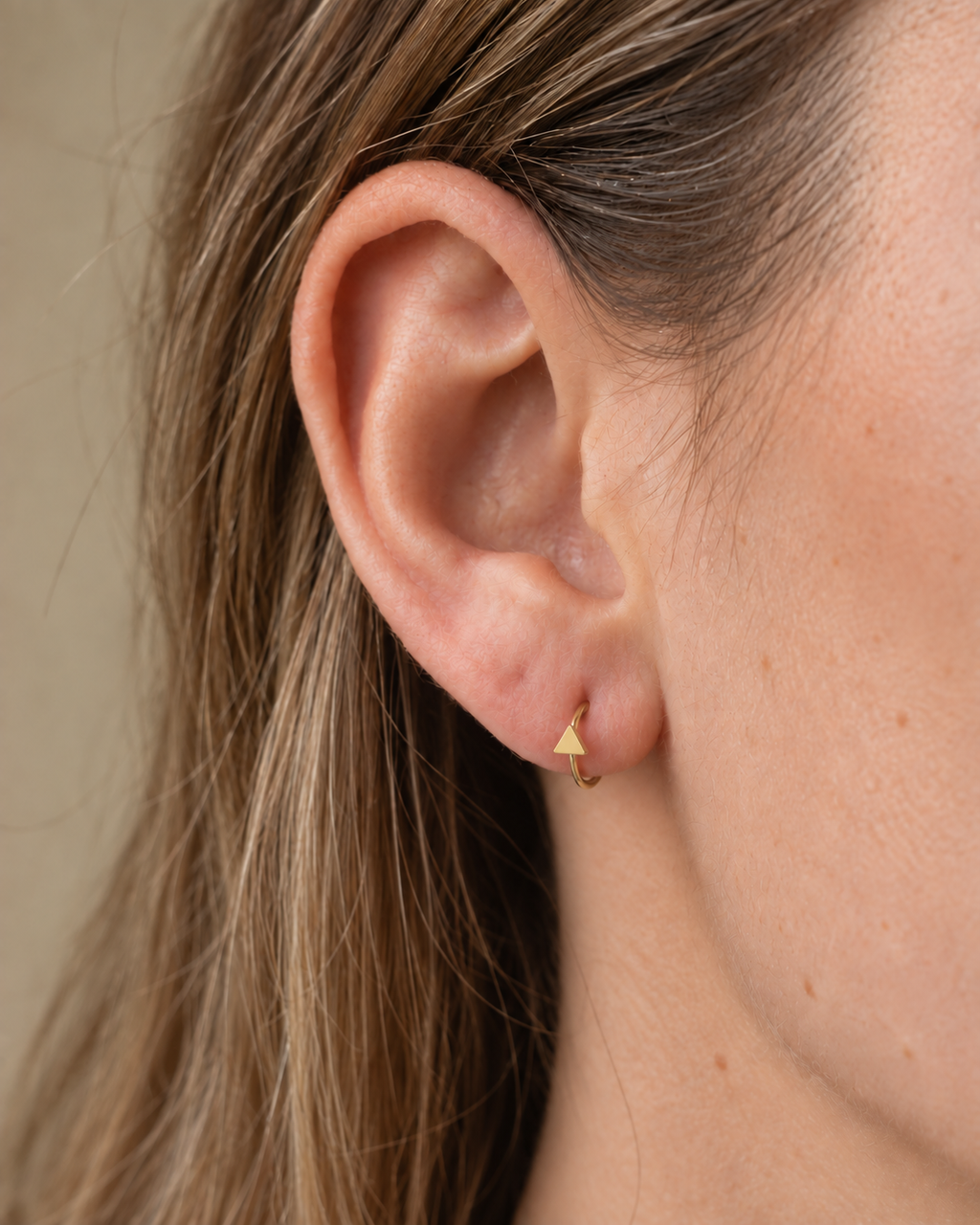 Triangle 14ct Solid Gold Lobe Hoop Earring