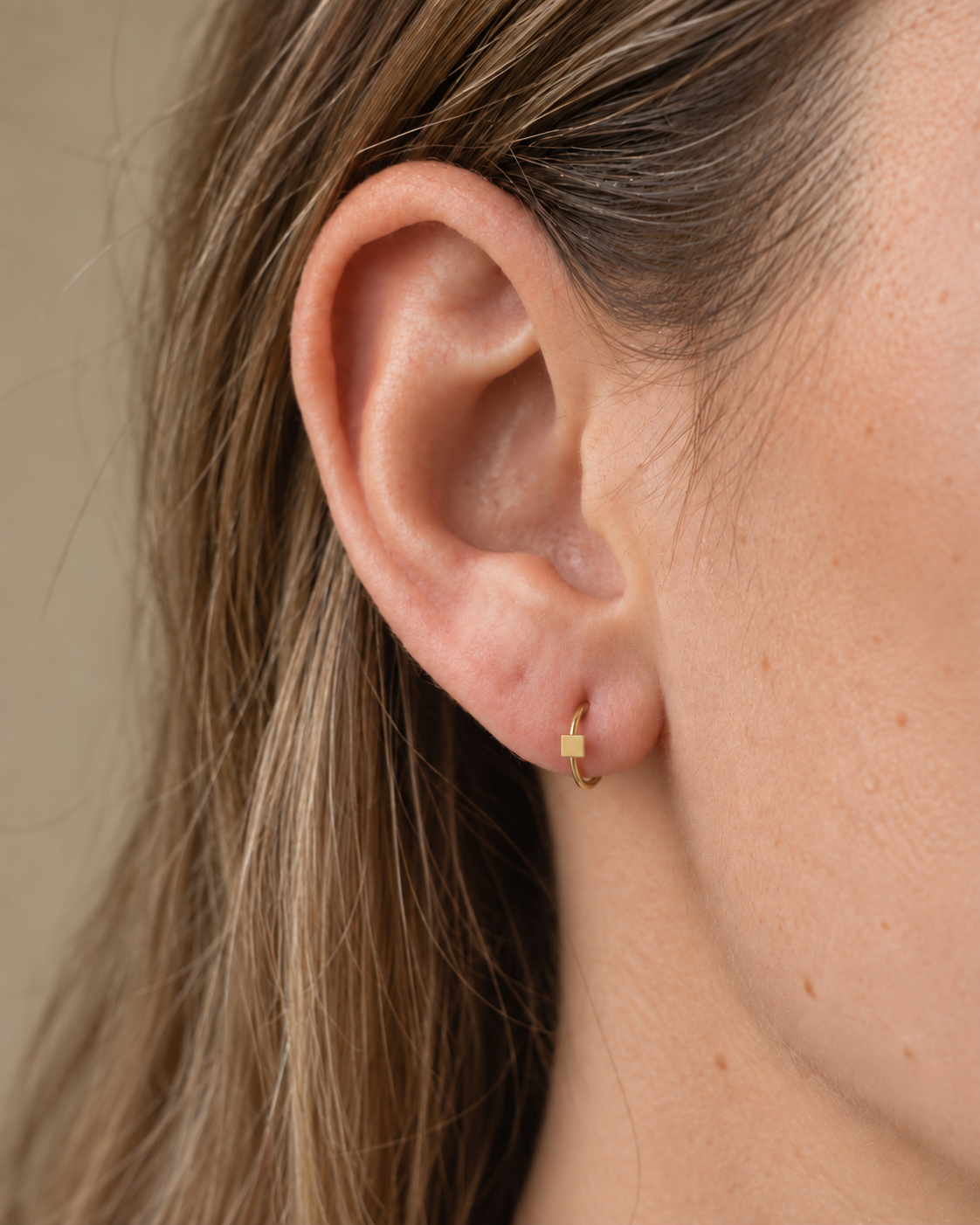 Square 14ct Solid Gold Lobe Hoop Earring
