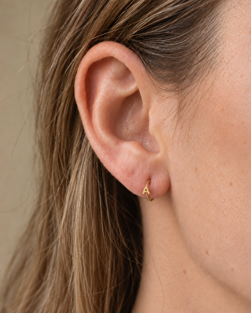 Personalised Double Letters 14ct Solid Gold Lobe Hoop Earring