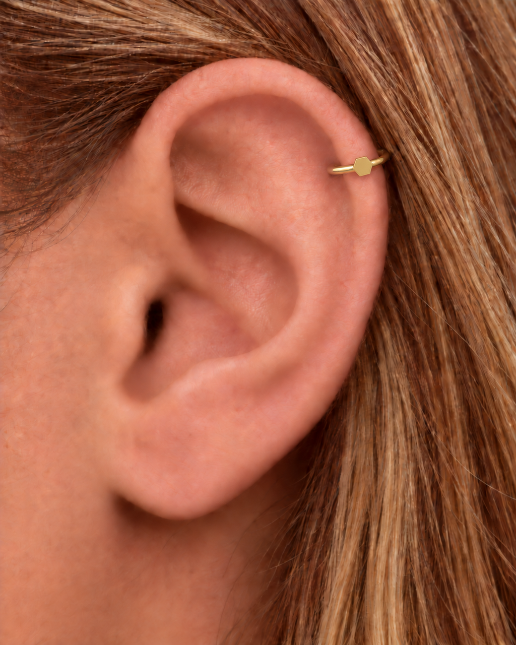 Hexagon 14ct Solid Gold Helix Hoop