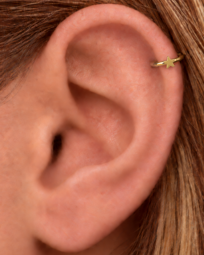 Star 14ct Solid Gold Helix Hoop