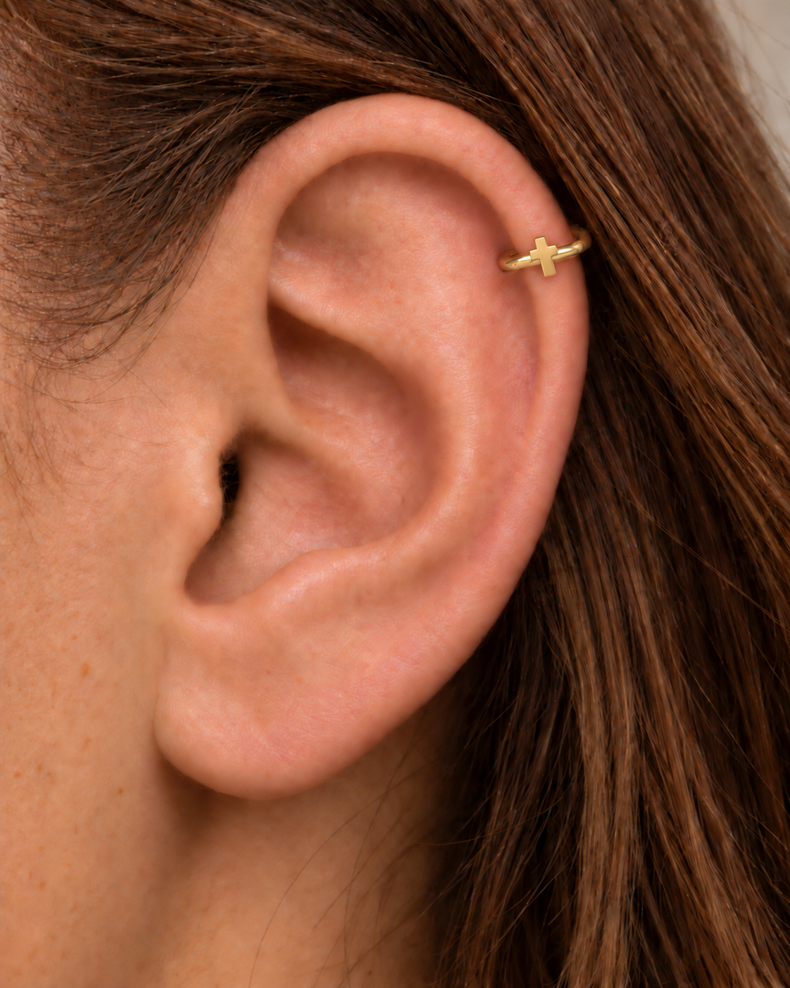 Cross 14ct Solid Gold Helix Hoop