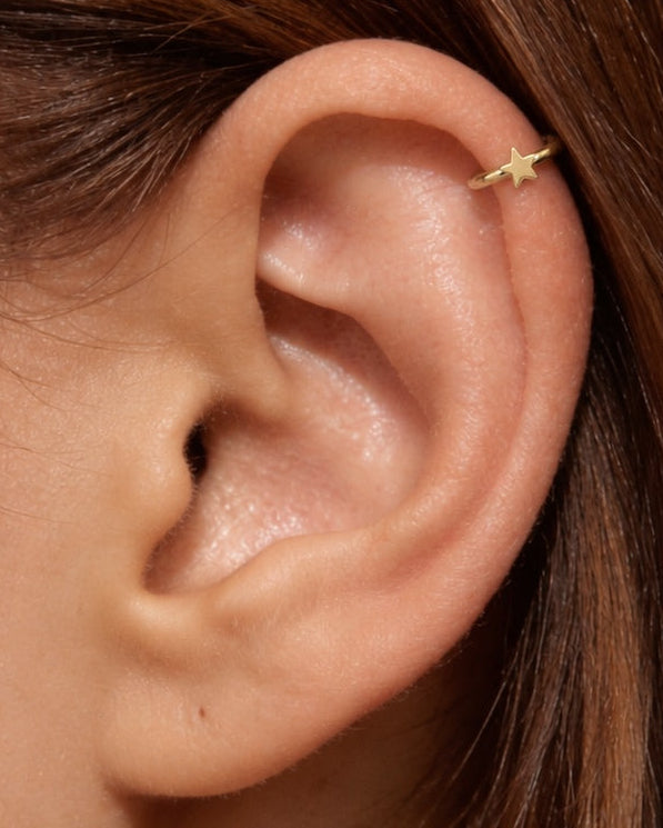 Star 14ct Solid Gold Helix Hoop