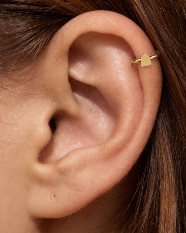Cute Ghost 14ct Solid Gold Helix Hoop