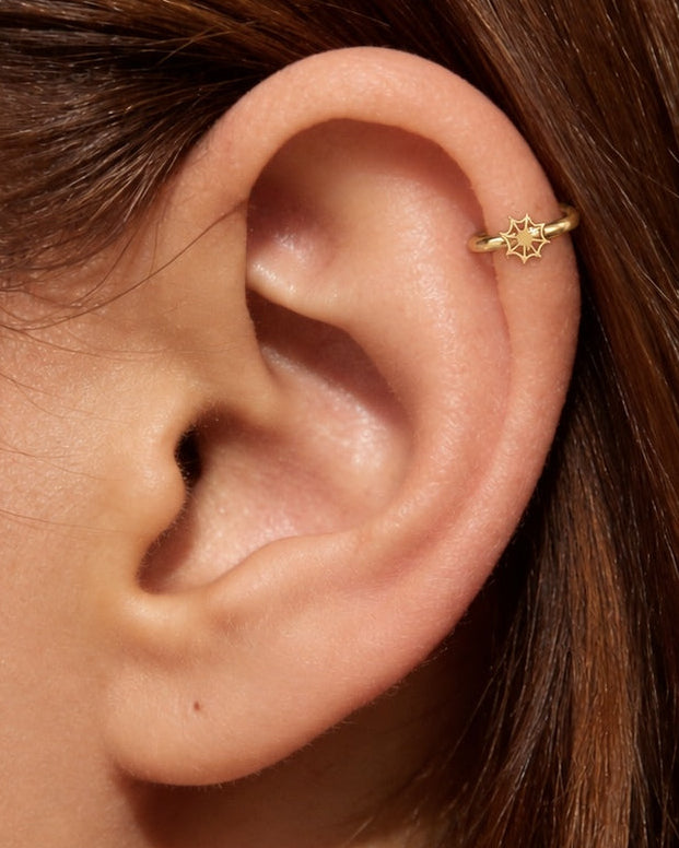 Spider Web 14ct Solid Gold Helix Hoop