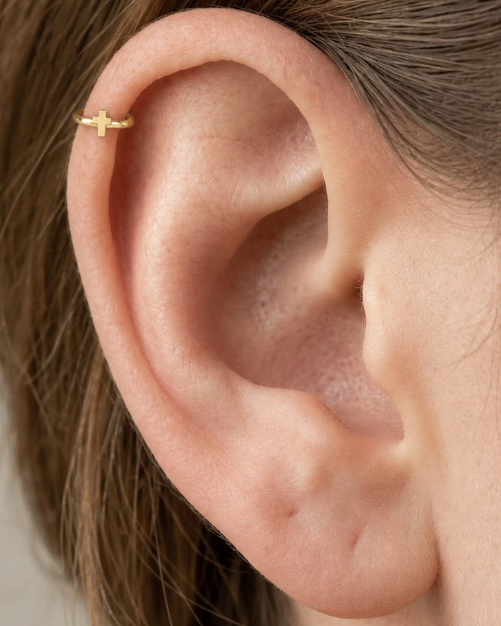 Cross 14ct Solid Gold Helix Hoop