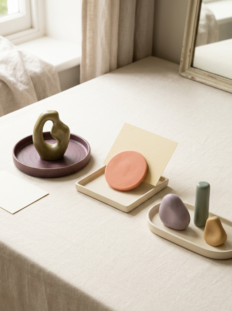 A person planning a jewellery stack in three stages beside a mirror