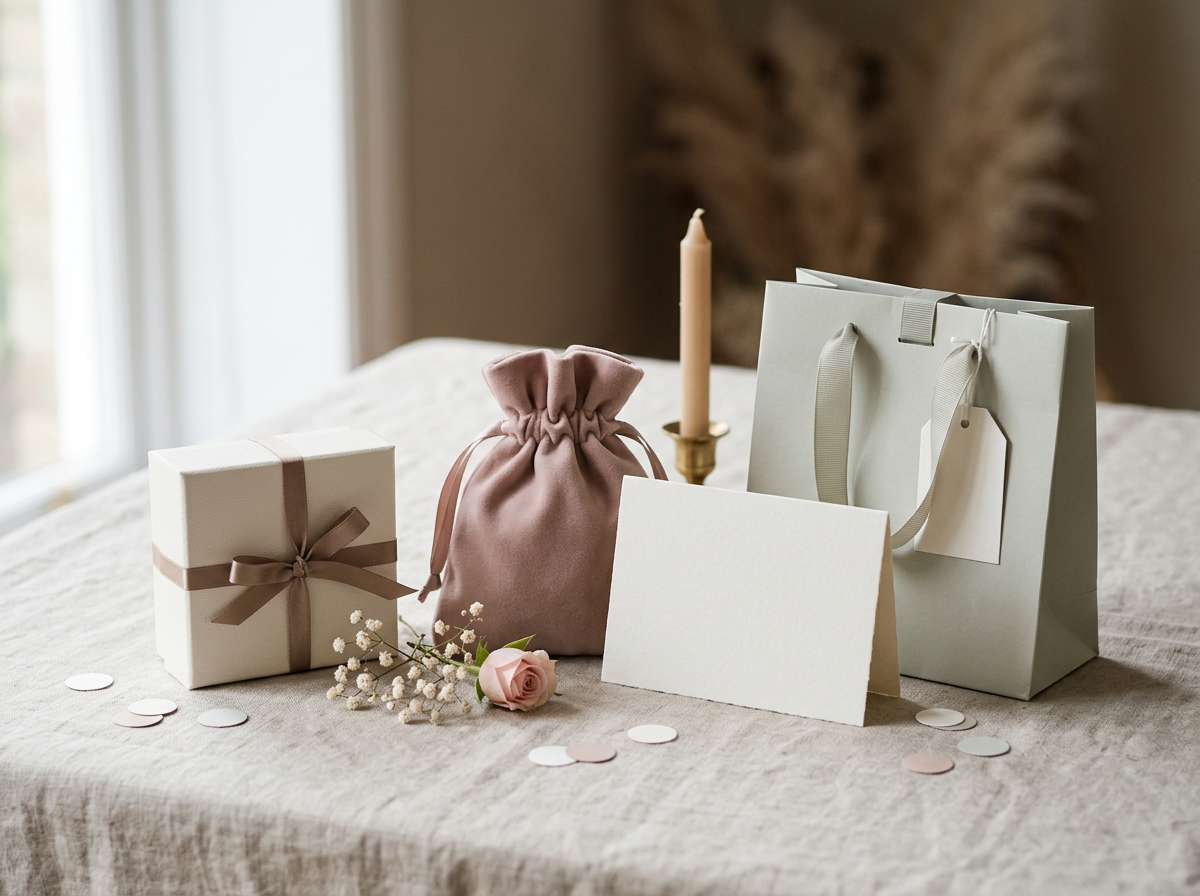 Valentine gift box, jewellery pouch, gift bag, ribbon and message card