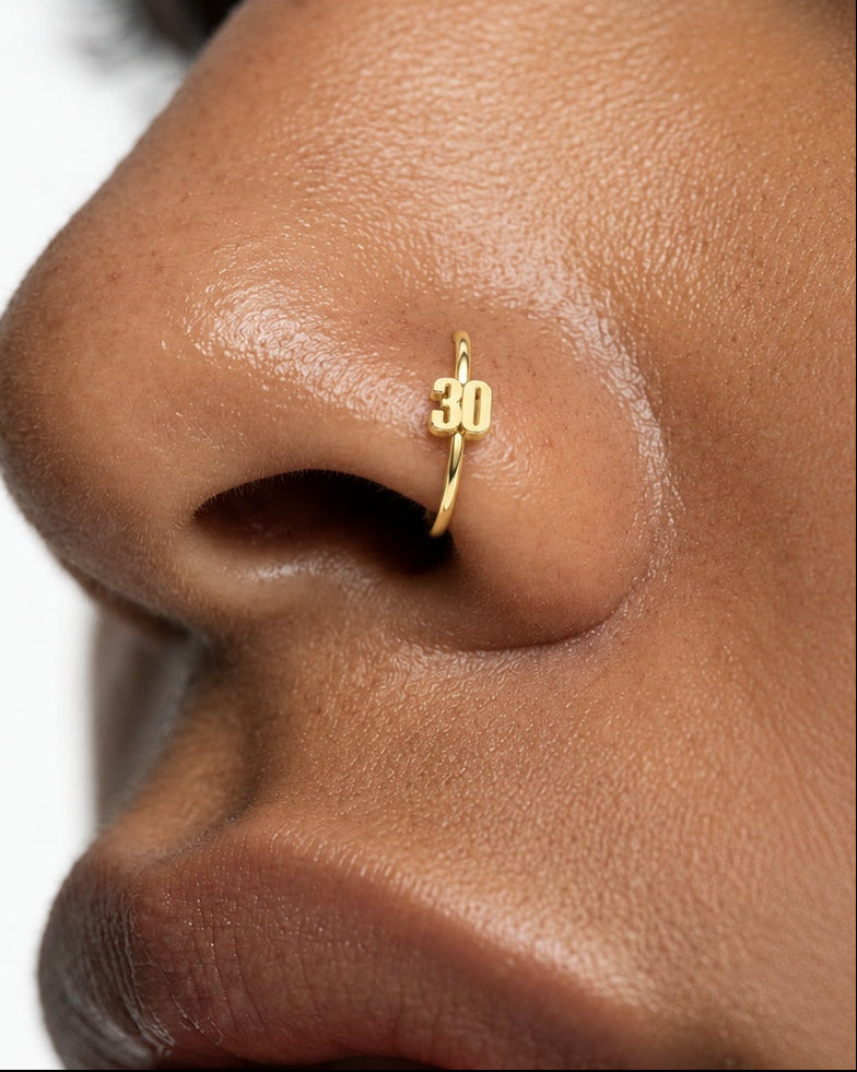Personalised Double Digits 14ct Solid Gold Nostril Ring 