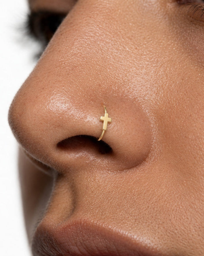 Cross 14ct Solid Gold Nostril Ring