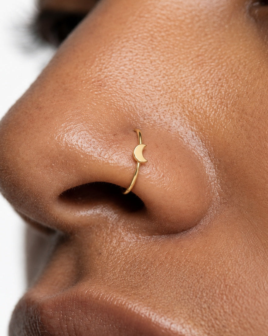 Moon 14ct Solid Gold Nostril Ring