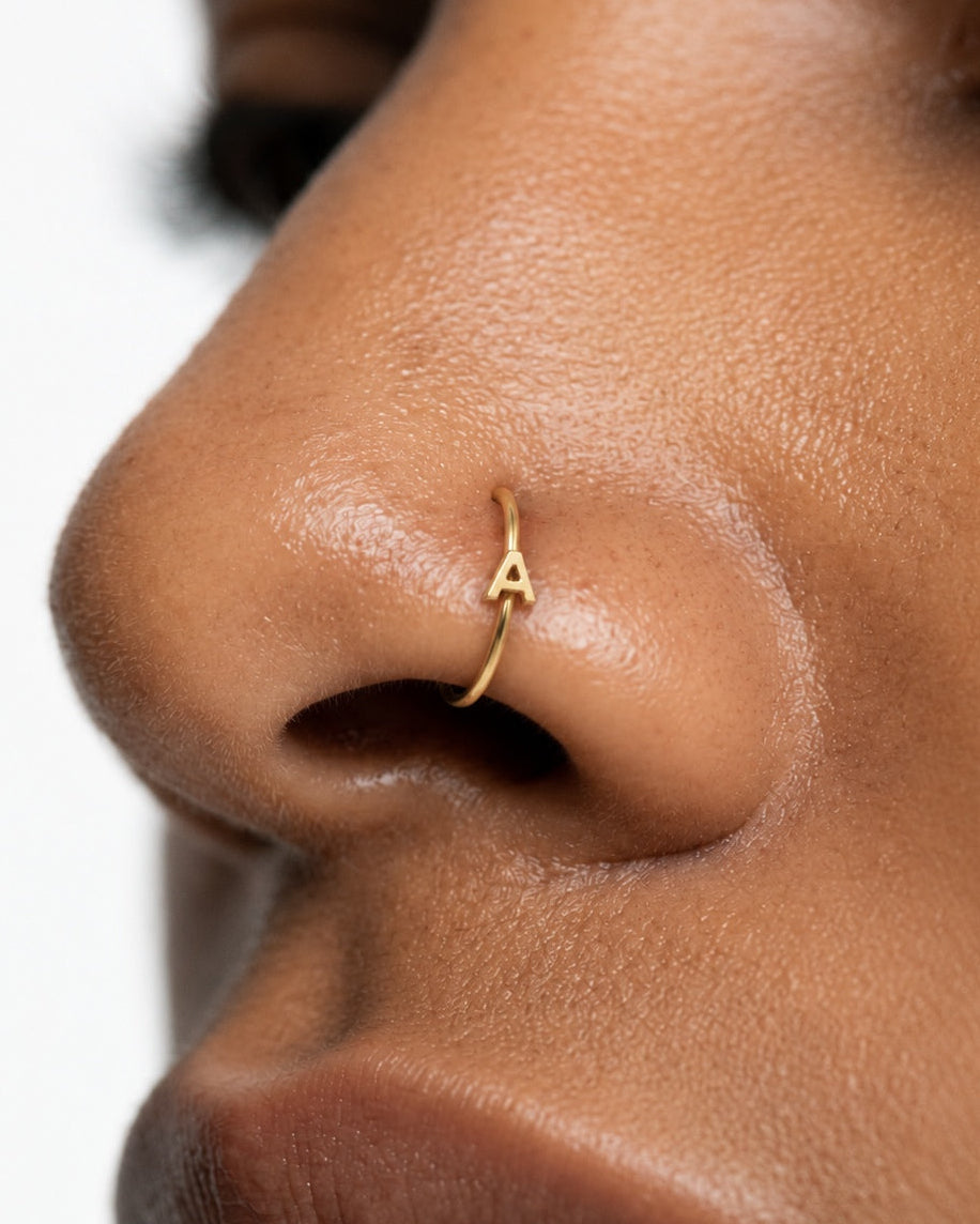 Personalised Single Letter 14ct Solid Gold Nostril Ring