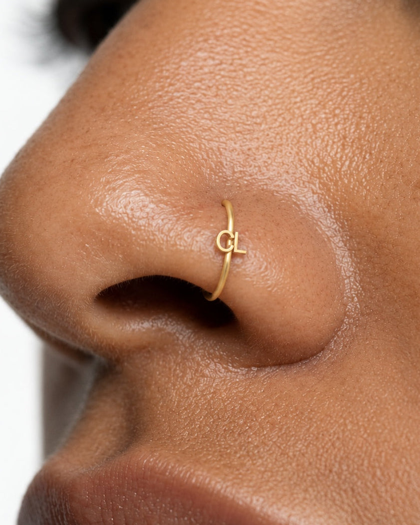 Personalised Double Letters 14ct Solid Gold Nostril Ring