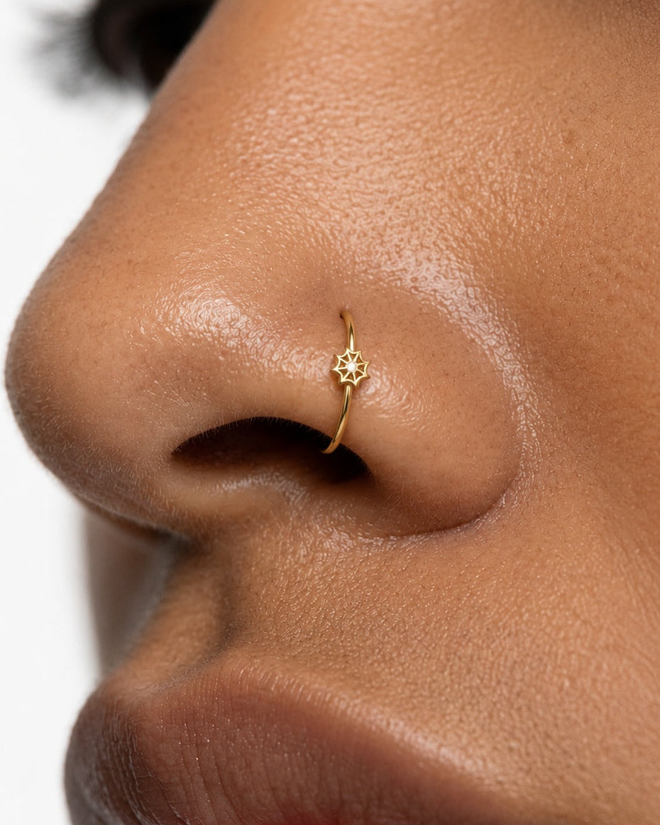 Spider Web 14ct Solid Gold Nostril Ring