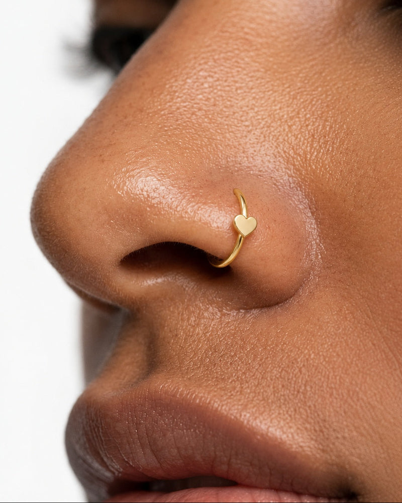Heart 14ct Solid Gold Nostril Ring