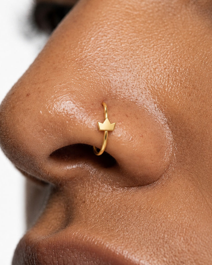Crown 14ct Solid Gold Nostril Ring