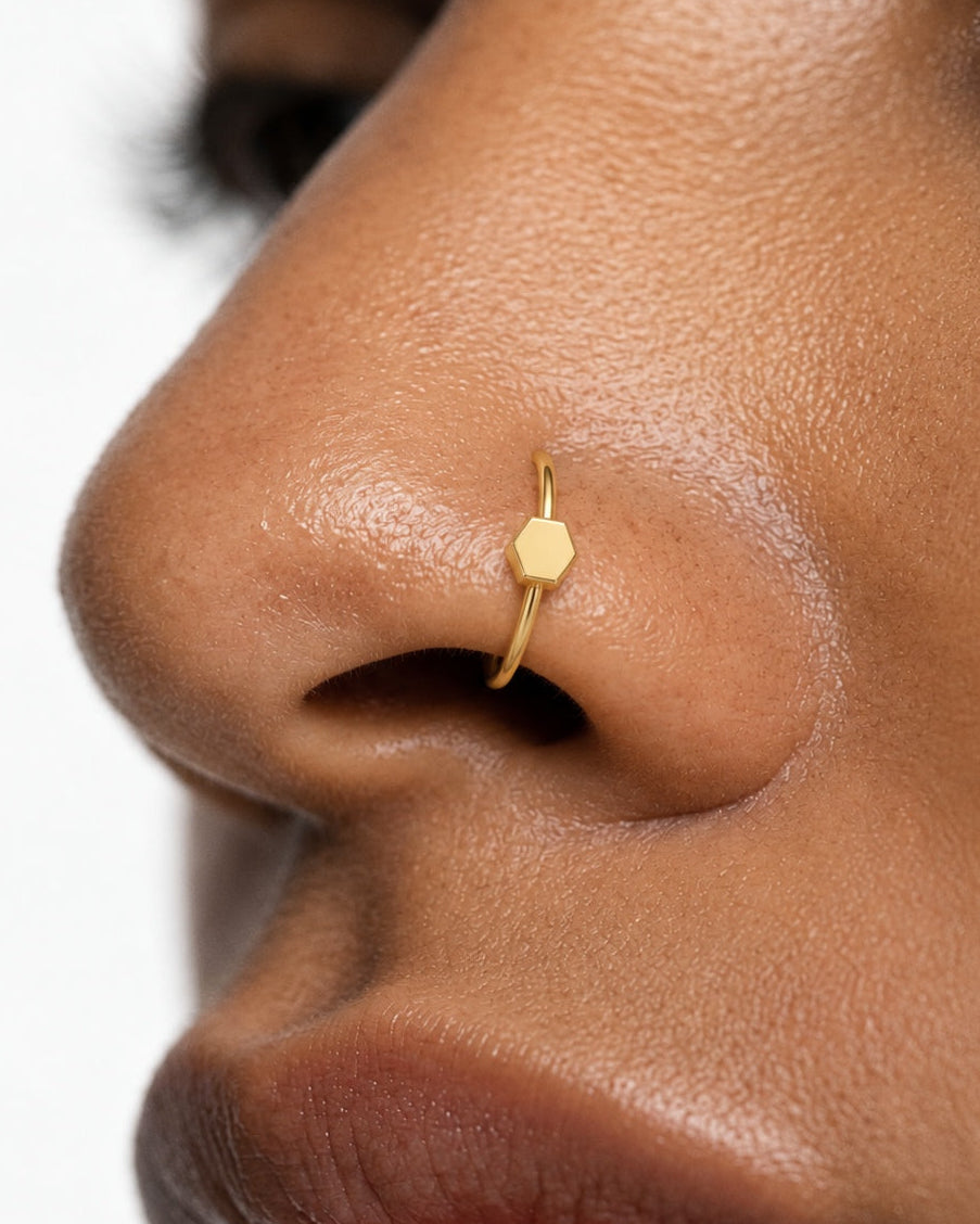 Hexagon 14ct Solid Gold Nostril Ring