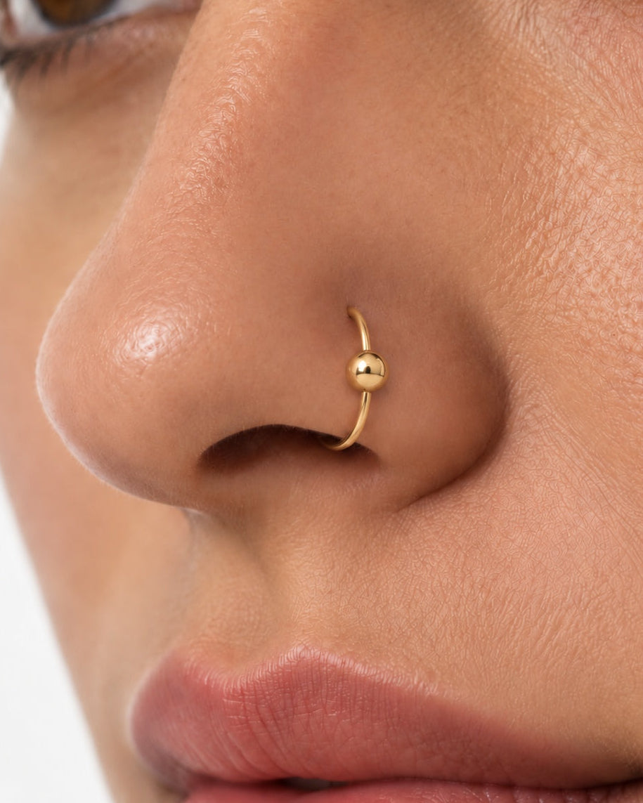 Ball 14ct Solid Gold Nostril Ring