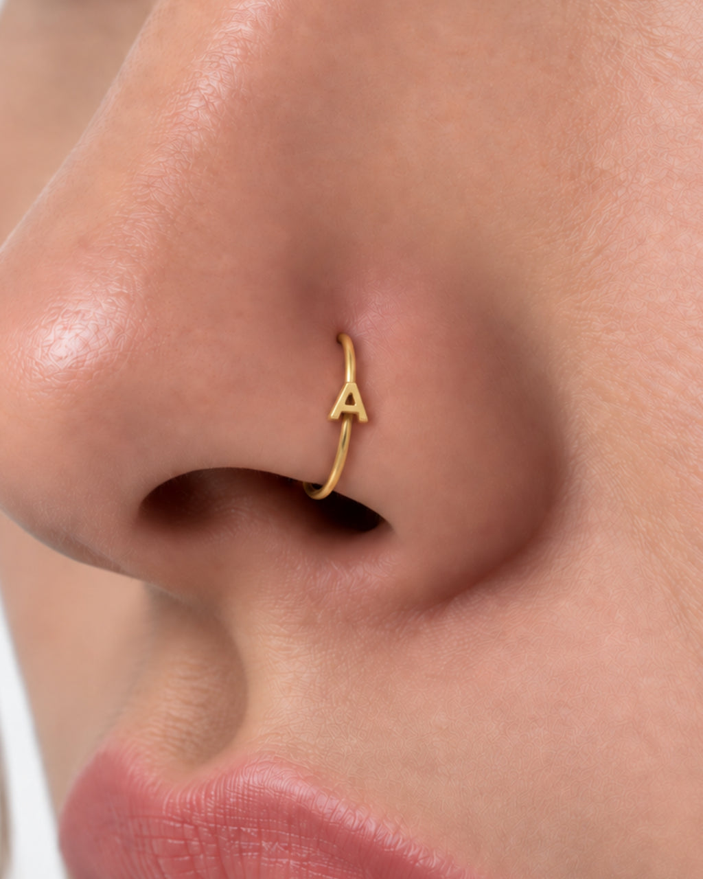 Personalised Single Letter 14ct Solid Gold Nostril Ring