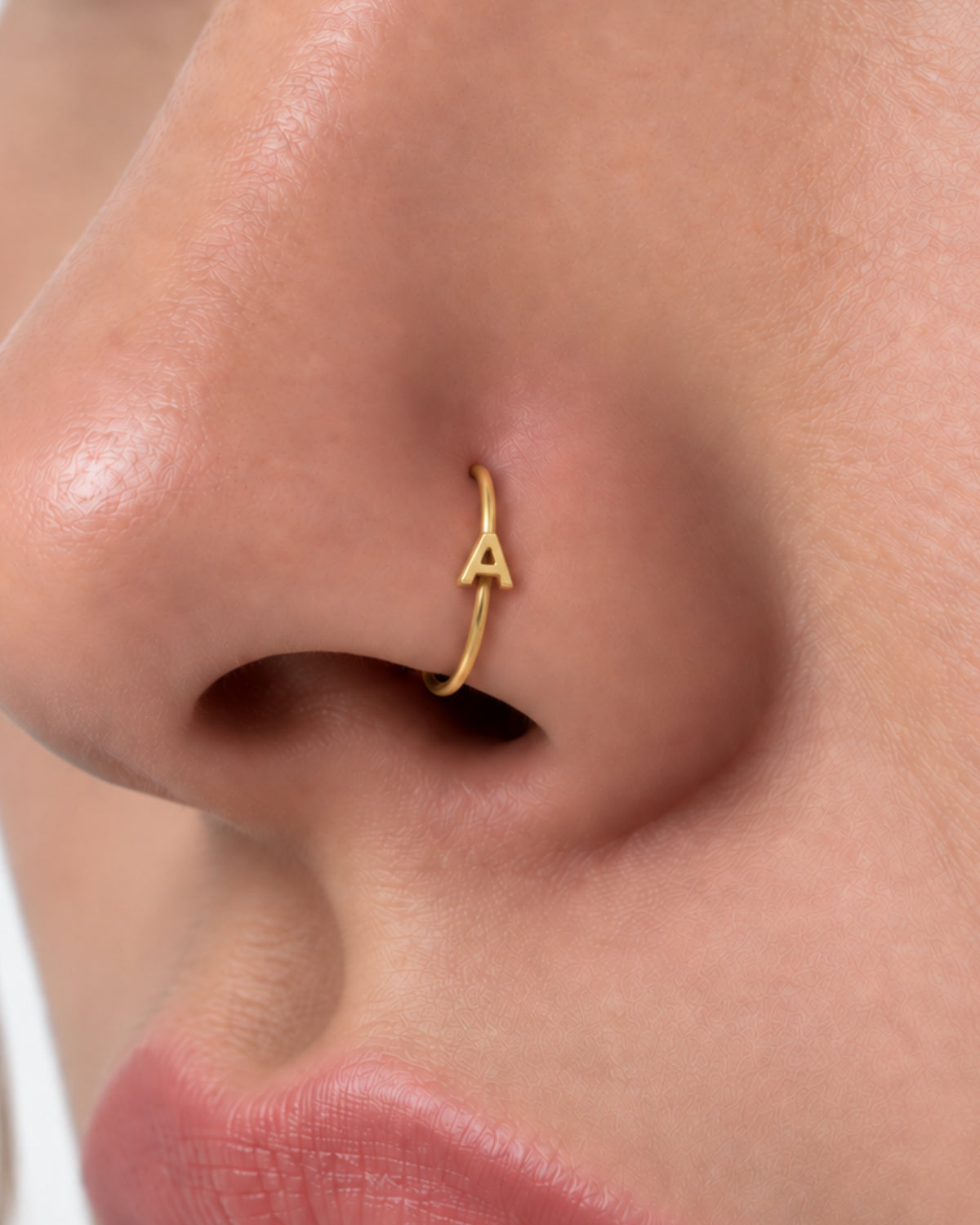 Personalised Single Letter 14ct Solid Gold Nostril Ring