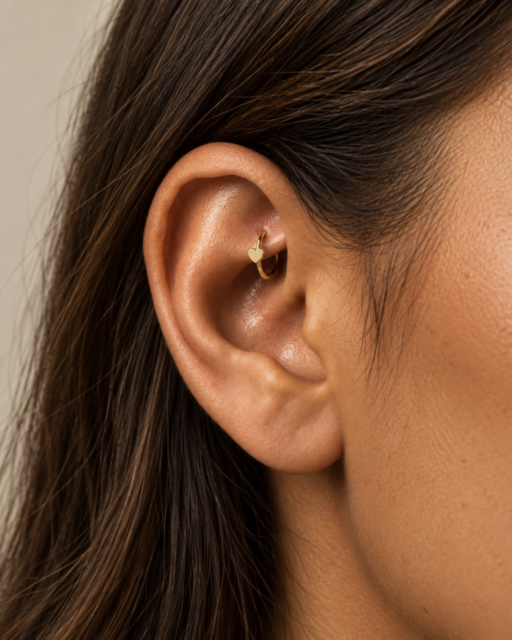 Heart 14ct Solid Gold Rook Hoop