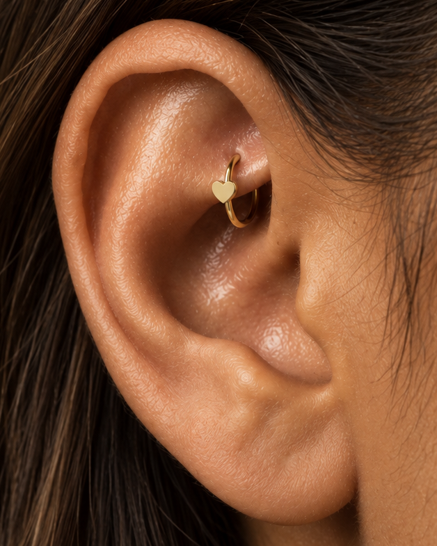 Heart 14ct Solid Gold Rook Hoop
