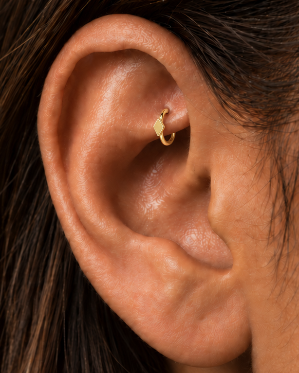 Diamond 14ct Solid Gold Rook Hoop