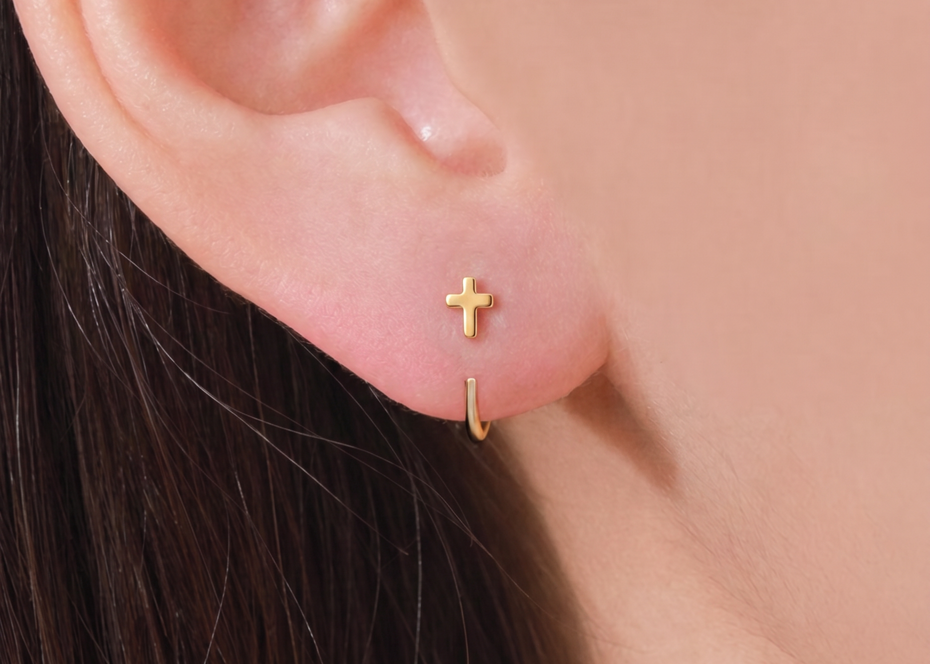stepoy 14k solid gold cross hoop for nose and ear piercing , 3 colors , 6-10mm 