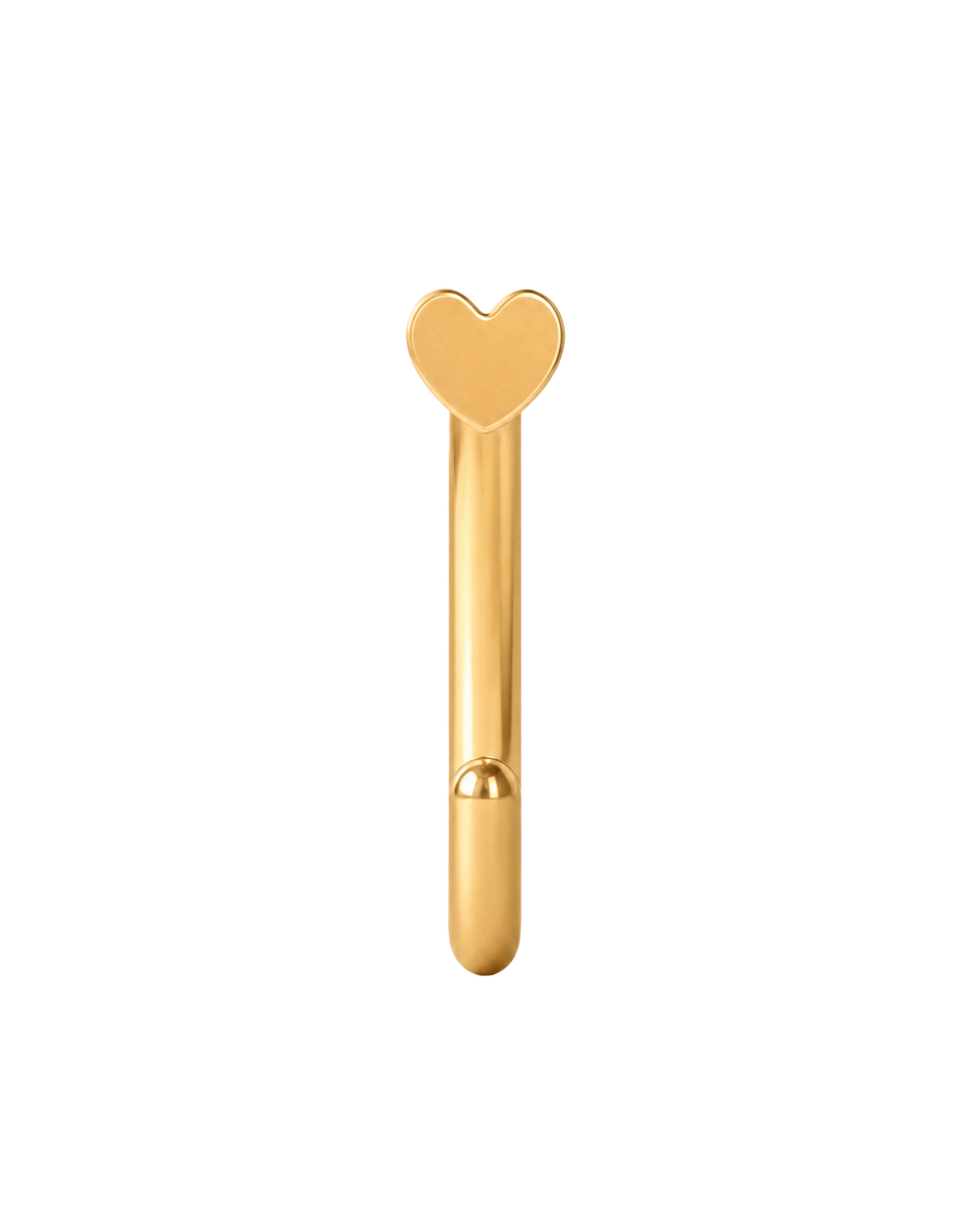 A timeless 14ct solid gold heart huggie hoop with an open design for easier fitting. No twisting or end alignment required — simply guide the smooth end through your fully healed nose or ear piercing and rotate it into position.