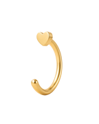 A timeless 14ct solid gold heart huggie hoop with an open design for easier fitting. No twisting or end alignment required — simply guide the smooth end through your fully healed nose or ear piercing and rotate it into position.