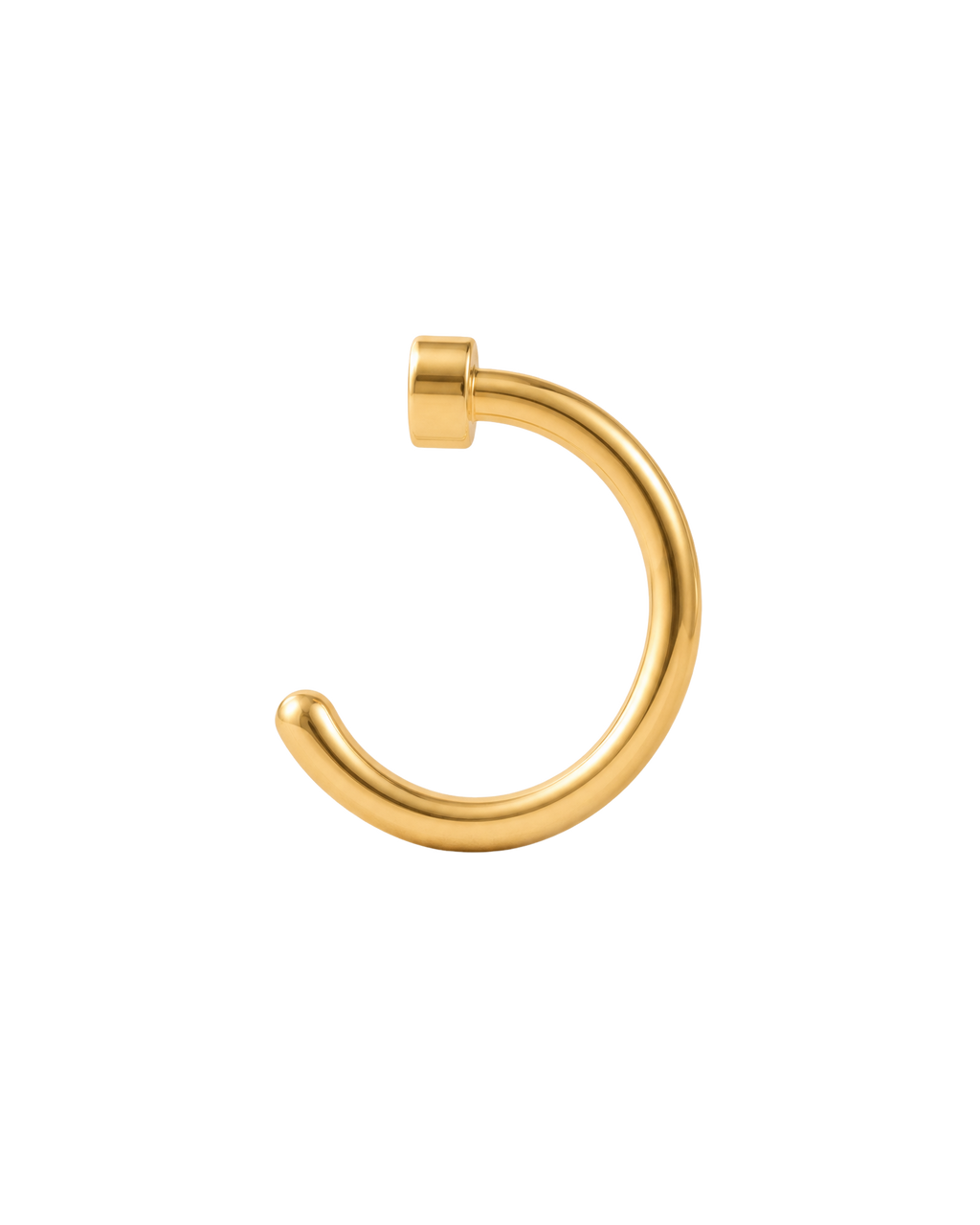 A timeless 14ct solid gold heart huggie hoop with an open design for easier fitting. No twisting or end alignment required — simply guide the smooth end through your fully healed nose or ear piercing and rotate it into position.
