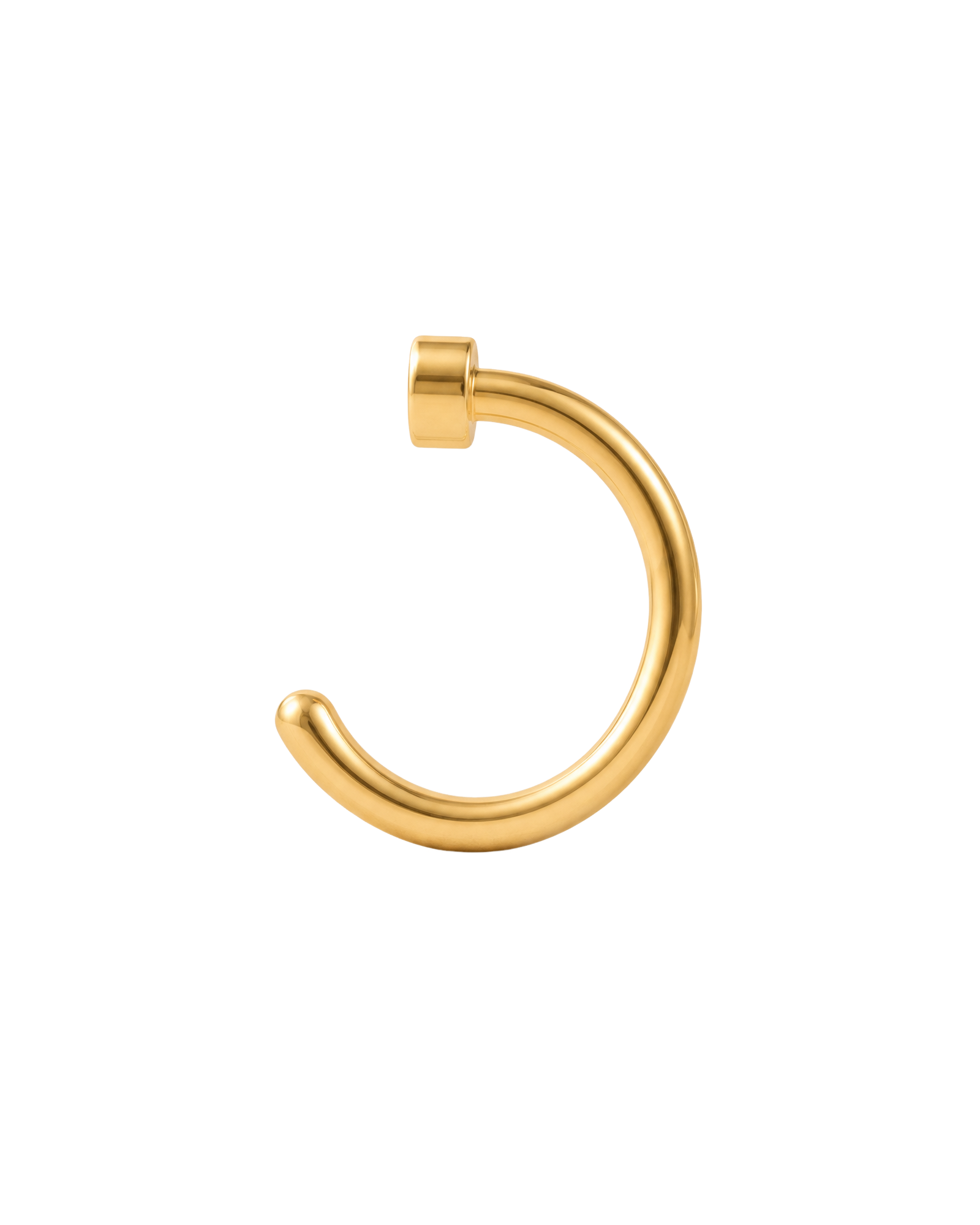 A timeless 14ct solid gold heart huggie hoop with an open design for easier fitting. No twisting or end alignment required — simply guide the smooth end through your fully healed nose or ear piercing and rotate it into position.
