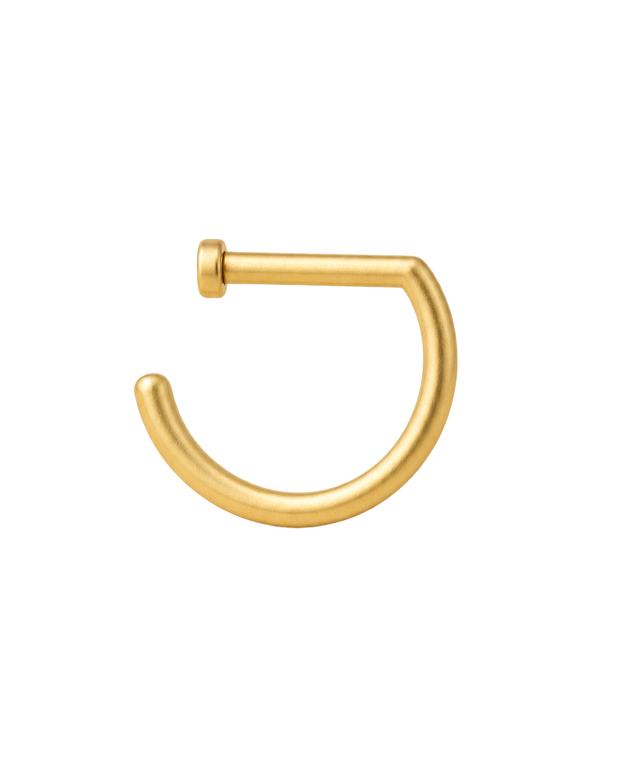 This handmade 14K solid gold D-shaped septum ring features a flat disc end—a solid circular detail with a flat face, also described as a circle end. Its straight upper section and curved hoop form an open D-shaped outline.