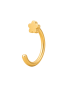 A delicate 14ct solid gold flower huggie hoop with an open design for easier fitting. No twisting or end alignment required — simply guide the smooth end through your fully healed nose or ear piercing and rotate it into position.