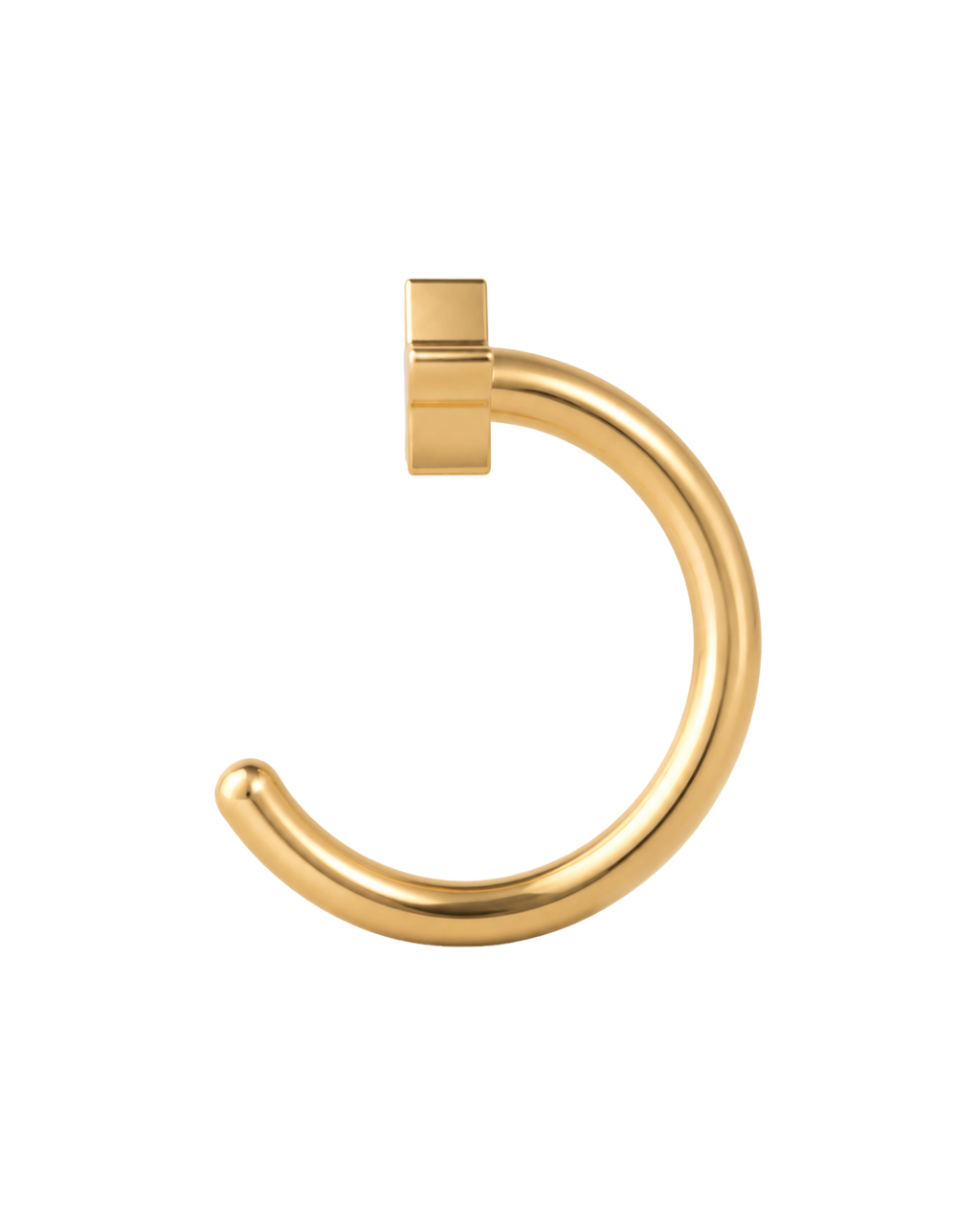 A playful 14ct solid gold star huggie hoop with an open design for easier fitting. No twisting or end alignment required — simply guide the smooth end through your fully healed nose or ear piercing and rotate it into position.