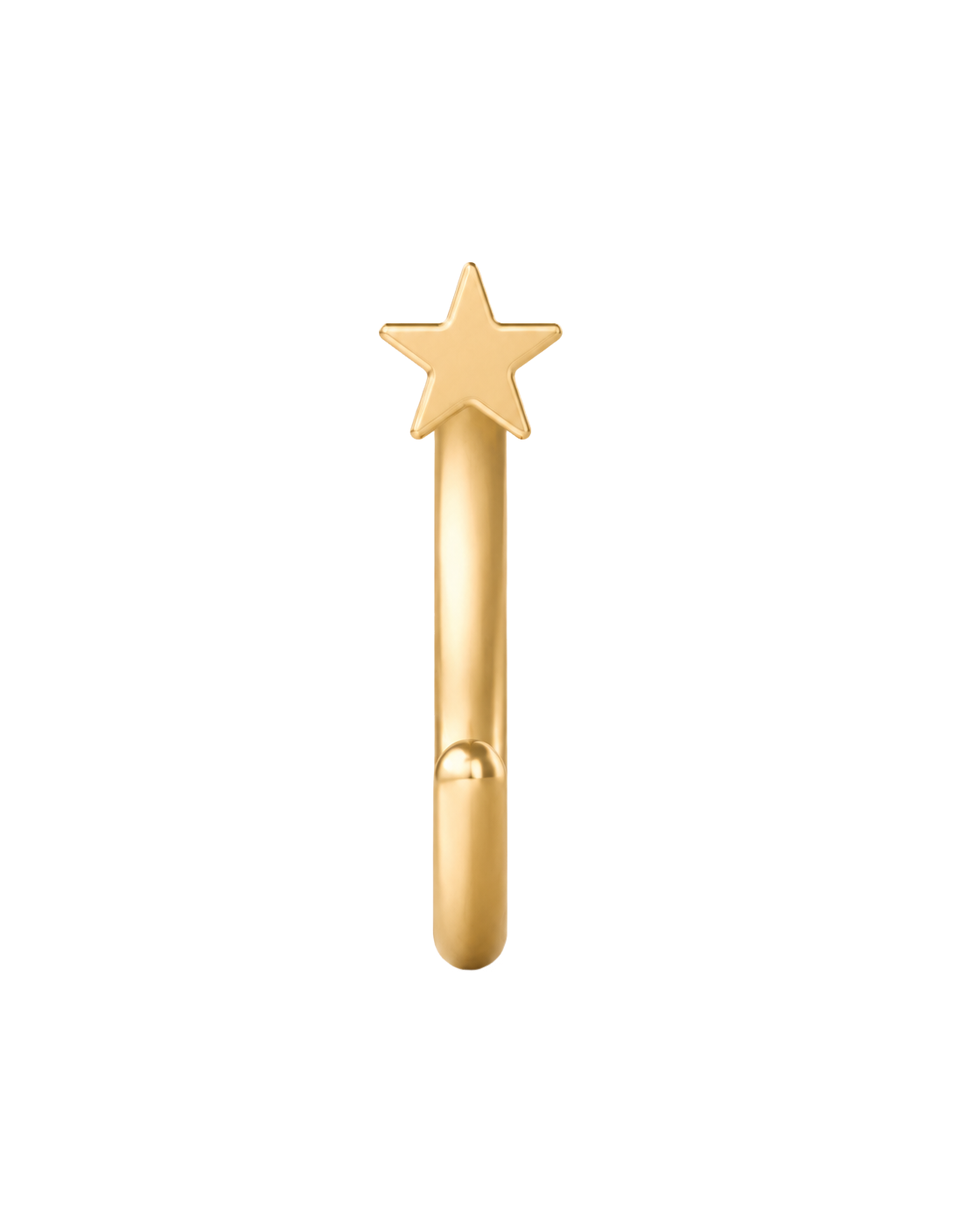 A playful 14ct solid gold star huggie hoop with an open design for easier fitting. No twisting or end alignment required — simply guide the smooth end through your fully healed nose or ear piercing and rotate it into position.