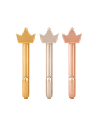 A distinctive 14ct solid gold crown huggie hoop with an open design for easier fitting. No twisting or end alignment required — simply guide the smooth end through your fully healed nose or ear piercing and rotate it into position.